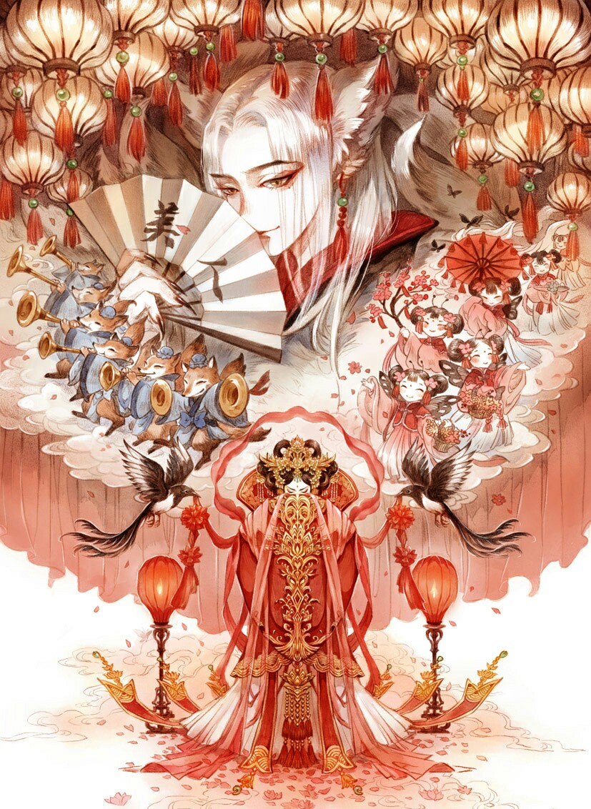 
古风，古装美人，古典，妖物，插画，壁纸，古戈力，中国风