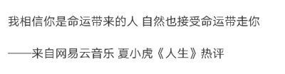 我相信你是命运带来的人 自然也接受命运带走你
——来自网易云音乐 夏小虎《人生》热评