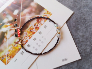 定制 【月亮的爱】天然进口黑尖晶14K注金珠天然超闪纤细日韩女手脚链