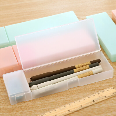 日韩文具 简约多功能创意纯色铅笔盒 半透明磨砂收纳盒笔袋文具盒