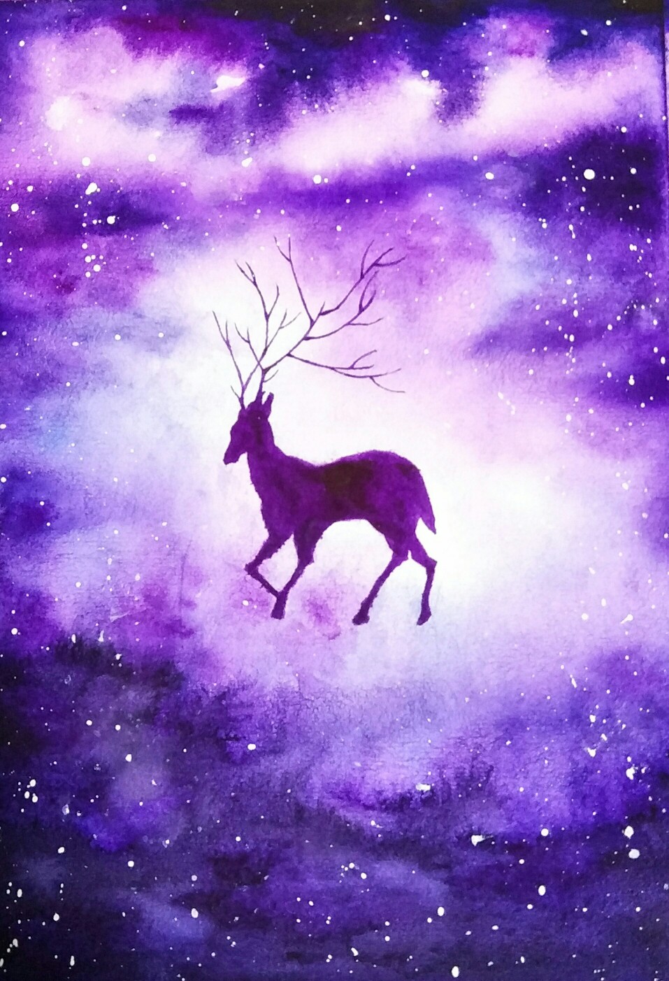 星空下的鹿黑白画图片