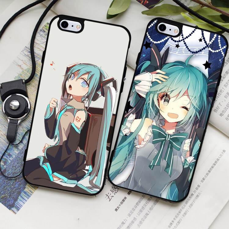 初音未来动漫款周边苹果iPhone6/7plus/6s挂绳手机壳全包软硅胶5s