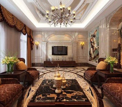 欧式别墅风格大理石电视背景墙装修效果图