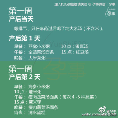 #月子餐# 【产后0~21天月子餐大全】精确到产后每天的早餐、10点、午餐、15点、晚餐、夜宵各餐的餐谱，准妈妈们一起学习吧！ （ via @童Bo儿） ​​​​