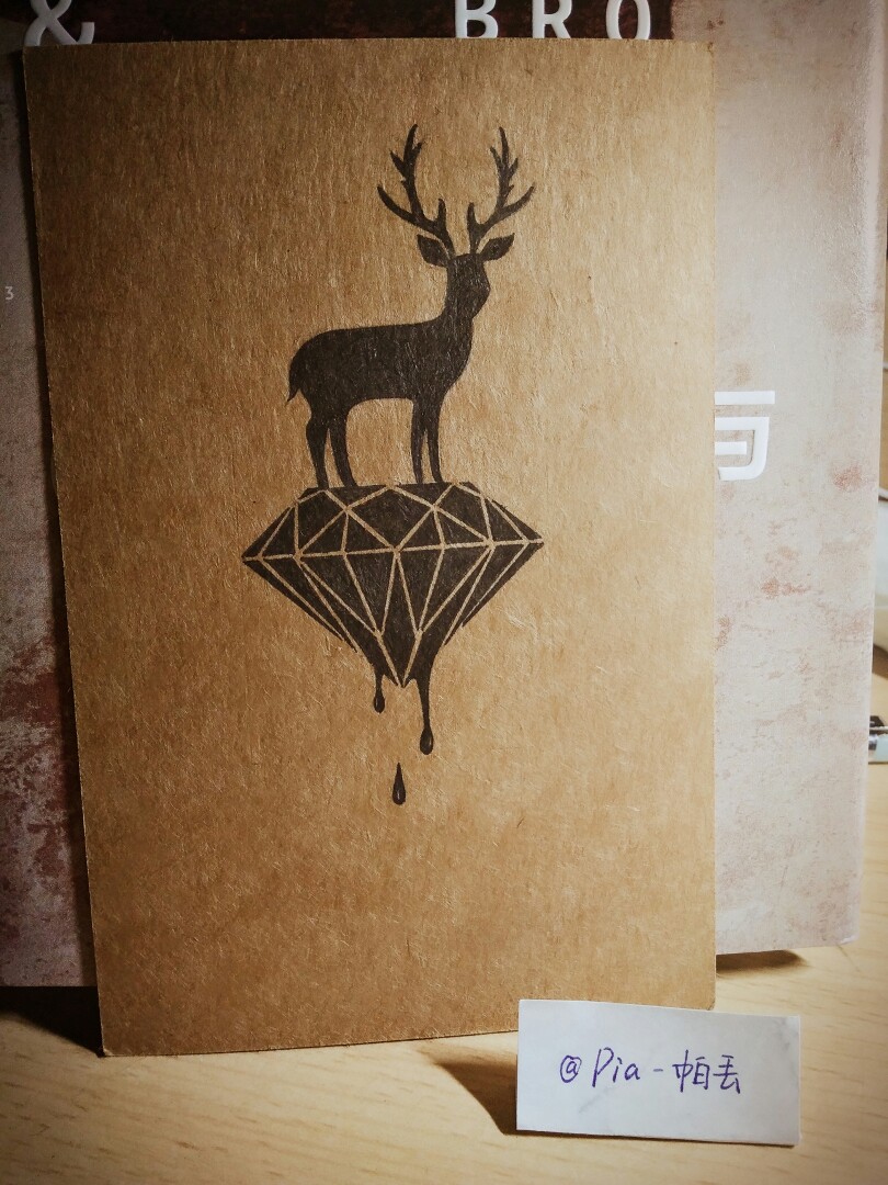 鹿-钻石-手绘-明信片