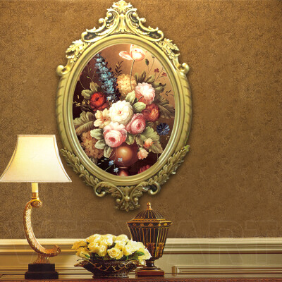 古典花卉油画餐厅卧挂画入门墙画玄关画酒店装饰画欧式圆形画
