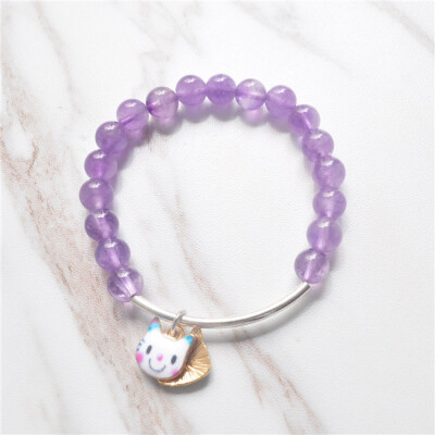 猫猫之恋 天然紫水晶手链 可爱减龄百搭925纯银正品弯管原创设计