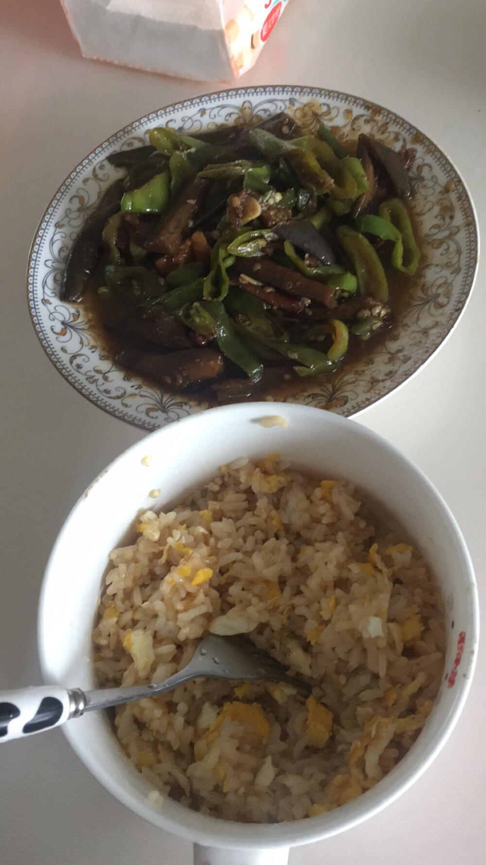 蛋炒饭+青椒烧茄子