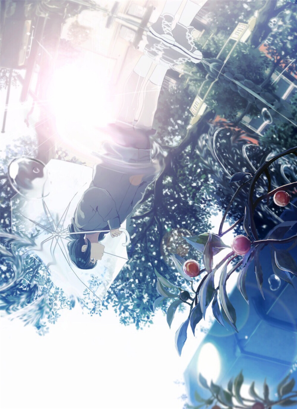 唯美双马尾少女小清新温馨治愈透明雨伞阳光雨萌二次元高清壁纸插画