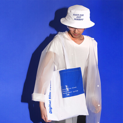 |TONER| E/R系列 蓝白帆布袋tote bag 透明EVA装饰口袋帆布包 by：aStarry