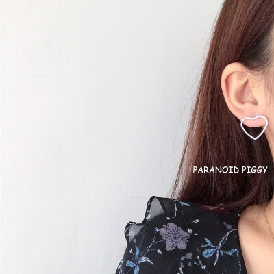 韩国 2way前后式镂空爱心球球耳坠 金/银