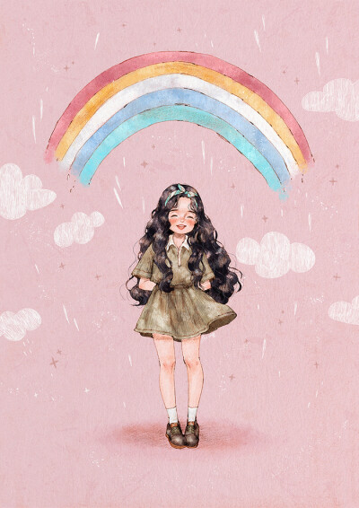 一个快乐的笑容，可以驱散乌云，留下彩虹 ~ 来自韩国插画家Aeppol 的「森林女孩日记-2017」系列插画。