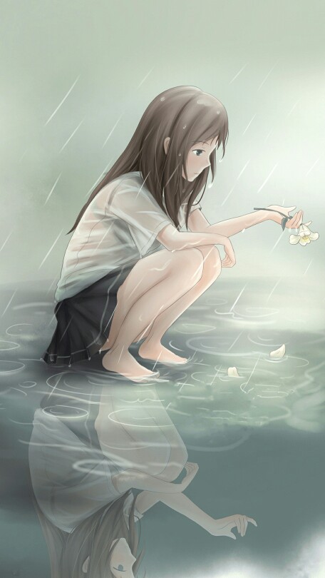女生淋雨伤感图片动漫图片
