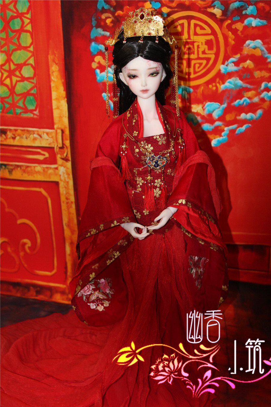 定制 bjd3分古装头饰 古装首饰 bjd娃娃古装衣服 手工绣花衣服 新娘