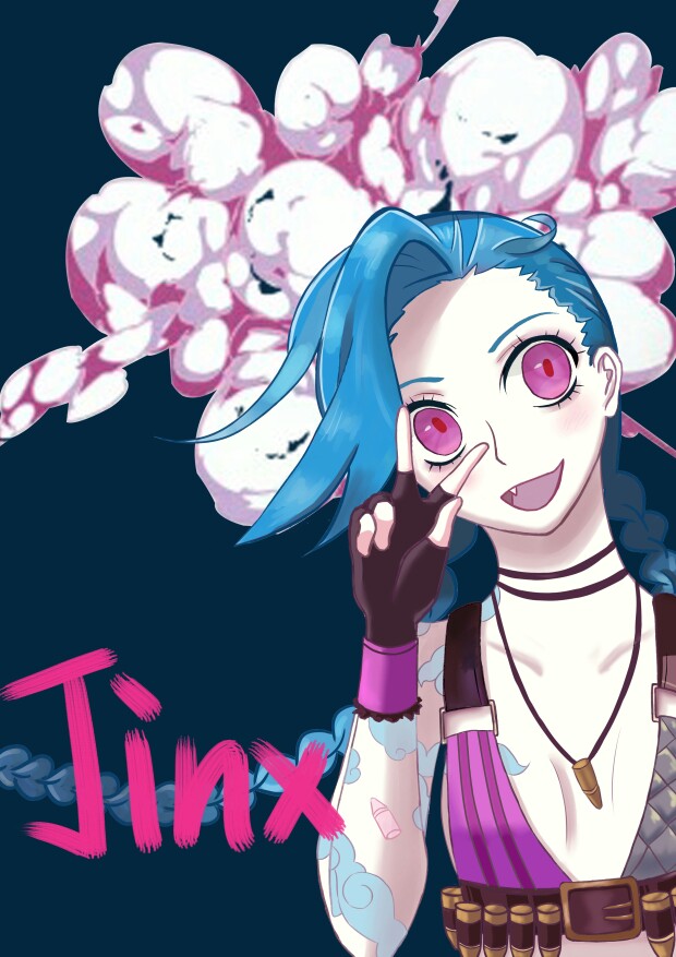 女神金克丝 【P站画师: (*•̀ㅂ•́)و 】 JINX 转发注明出处