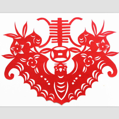 张红印剪纸_蝙蝠_1