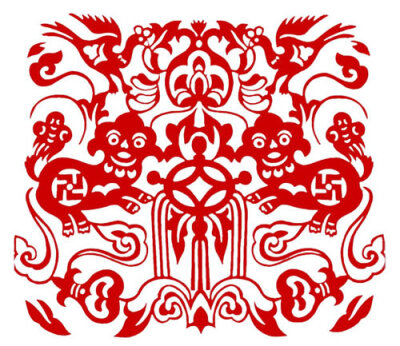 枕顶花剪纸底样——狮子滚绣球