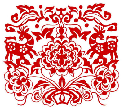 枕顶花——梅鹿闹牡丹