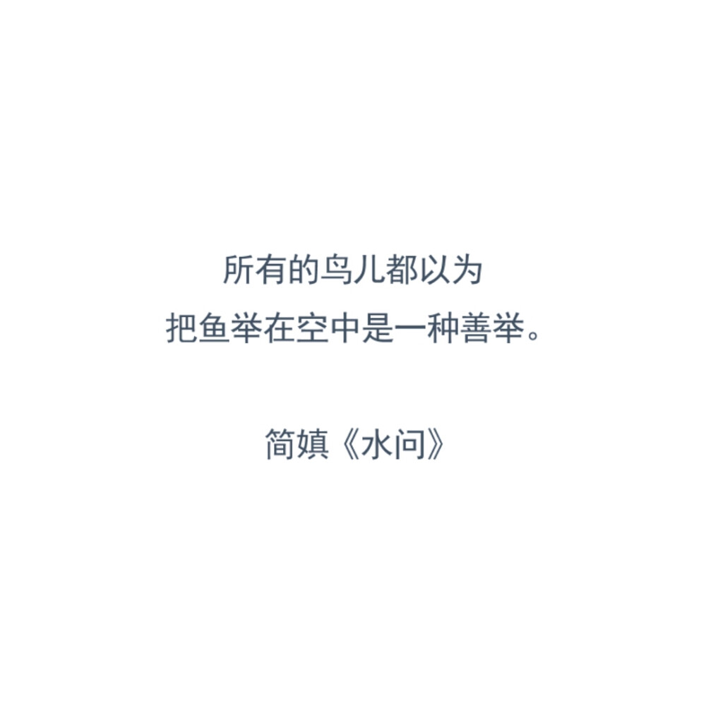 所有的鸟儿都以为，把鱼举在空中是一种善举。
——简媜《水问》