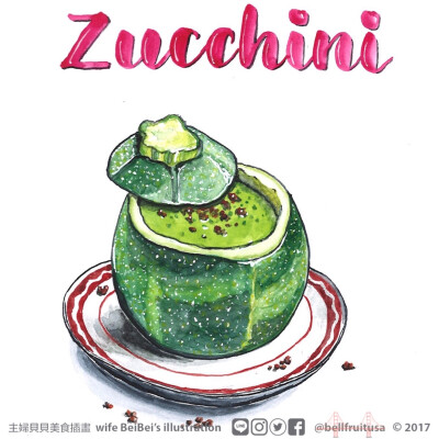 原來Zucchini是“蒲啊”(台語)，常見的是長條的！它也叫櫛瓜，也是西葫蘆！圓形的這樣做成湯很讚，長條的貝貝常乾煎，加點鹽，就超好吃！