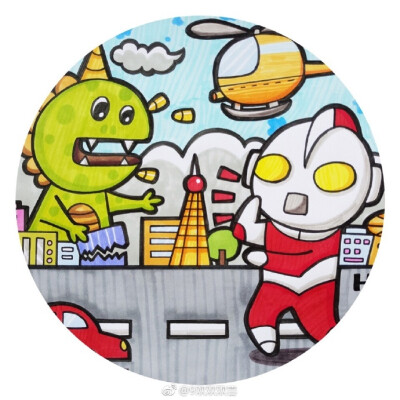 特曼打怪兽 简笔画