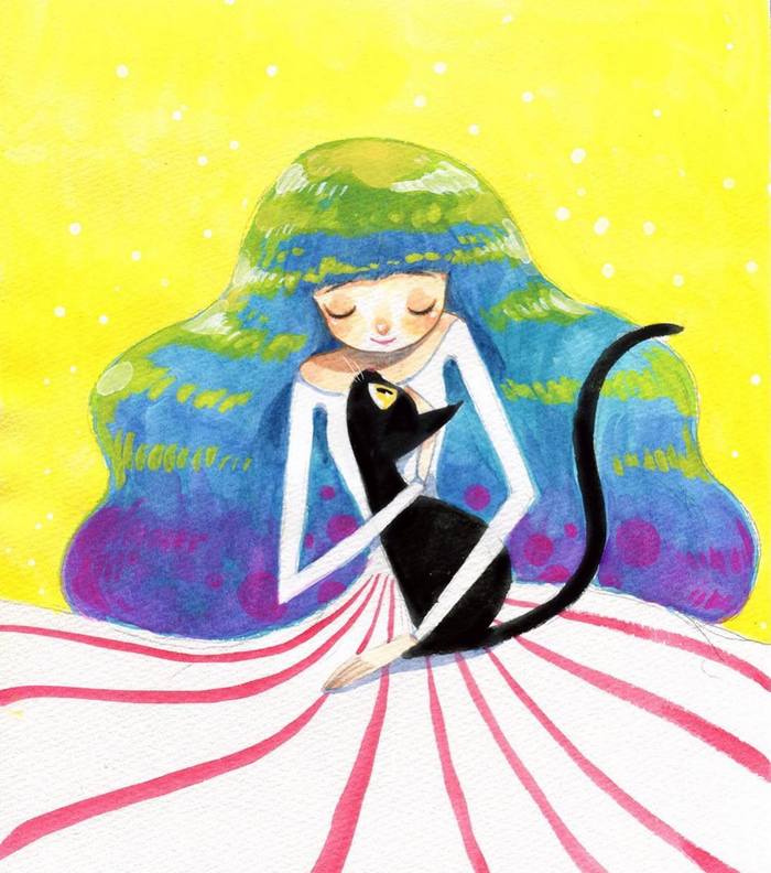 猫咪女孩小油画by插画师littleoil