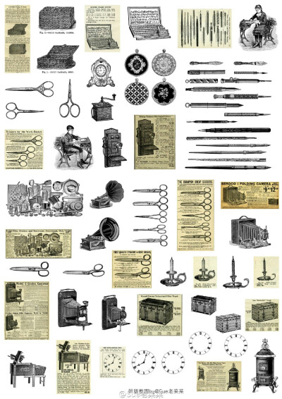 图自微博 sue老菜菜 复古 手帐 黑白 素材