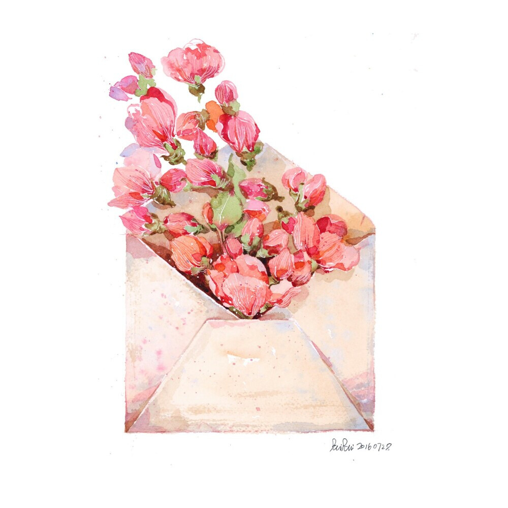 花开半夏，一抹温柔色彩绽放在笔尖。来自插画师@_paipai_