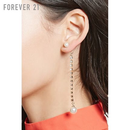 仿珍珠水钻长耳环 Forever21