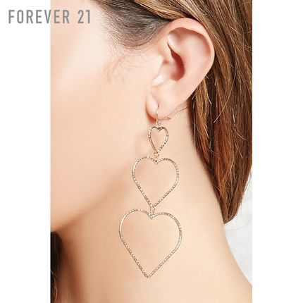 镂空爱心链式吊坠耳环 Forever21