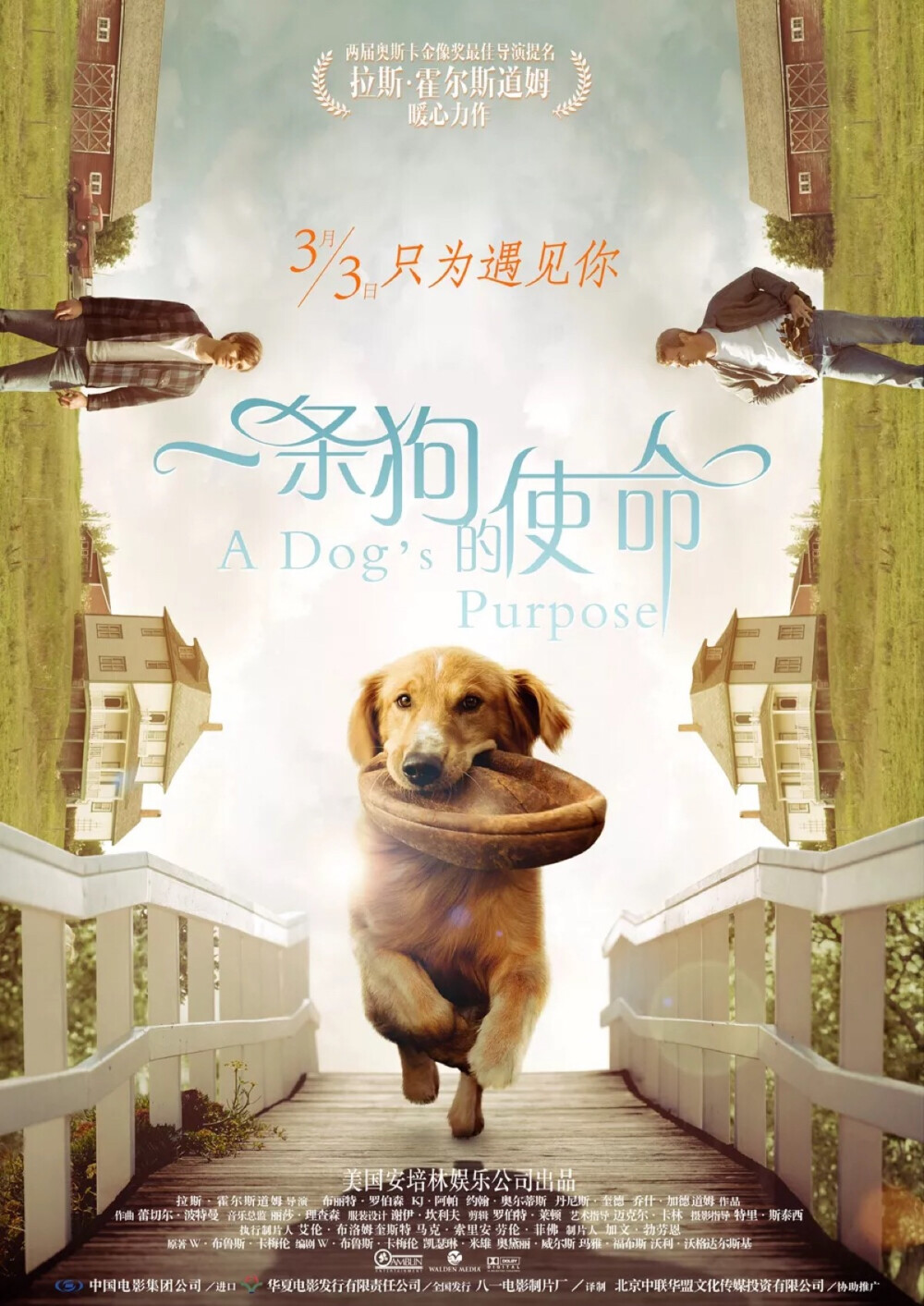 原名：A Dog's purpose 《一条狗的使命》 影片以汪星人的视角展现狗狗和人类的微妙情感，一只狗狗陪伴小主人长大成人，甚至为他追到了女朋友，后来它年迈死去又转世投胎变成其他性别和类型的汪，第二次轮回狗狗变成了警犬威风凛凛，再次转轮回，又成了陪伴一位单身女青年的小柯基犬。在经历了多次轮回之后，最终回到最初的主人身边。