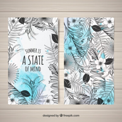 Modern black and white tropical cards Free Vector