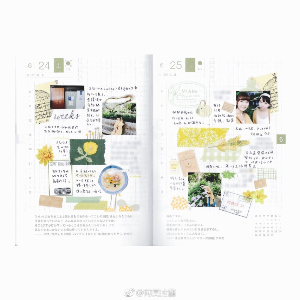 六月小结
#给你看看我的手帐吧##hobonichi#
图源：weibo@阿莫拉酱