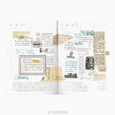 可爱的手帐拼贴画风，参考排版、配色~
#给你看看我的手帐吧##hobonichi#
图源：weibo@阿莫拉酱