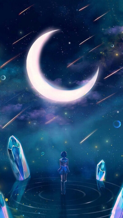 全屏背景图，月亮，星空，壁纸，唯美，水晶