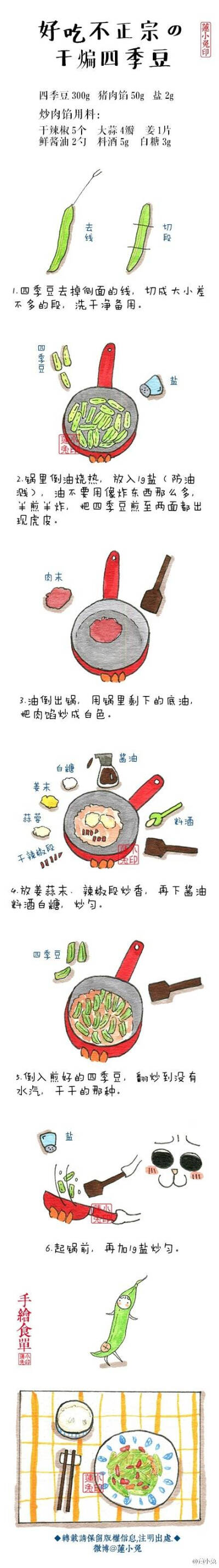 莲小兔手绘食谱-好吃不正宗的干煸四季豆