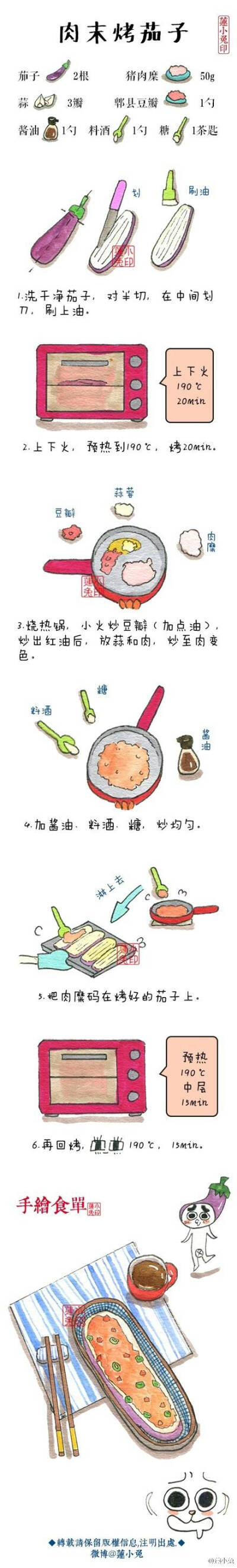 莲小兔手绘食谱-肉末烤茄子