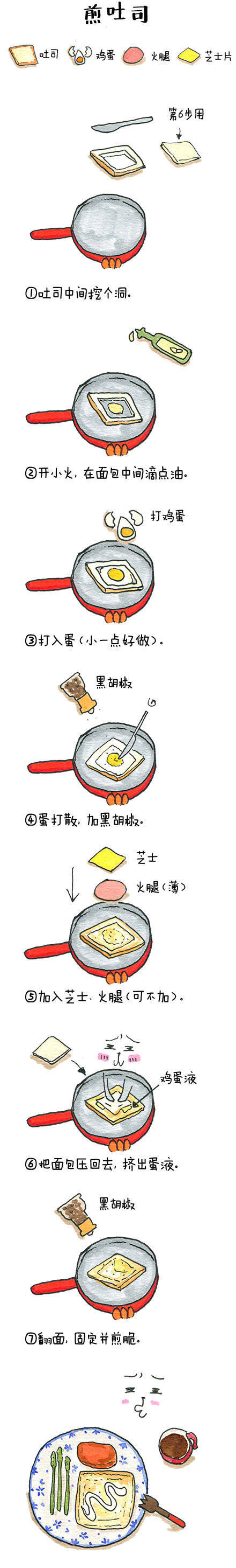 莲小兔手绘食谱-煎吐司