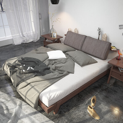 北欧实木床 现代纯实木主卧室软靠1.5m1.8米双人床婚房婚床家具