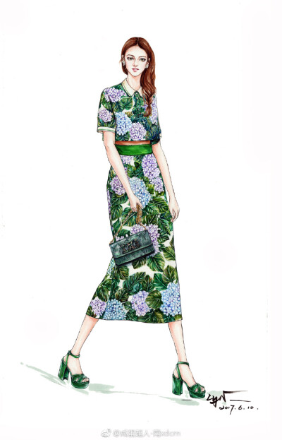 #水彩##水彩教程##手绘##插画##时装画##服装设计手稿##服装彩色效果图##服装设计##水彩花卉# @DolceGabbana #Dolce＆Gabbana# 2017秋冬绣球花系列～颜料：水彩+闪ps.比我想象的繁琐～——————————...展开全…