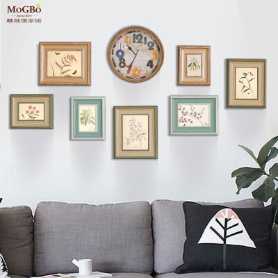 蘑菇堡美式钟表照片墙客厅卧室装饰相框组合挂墙相片墙相框墙