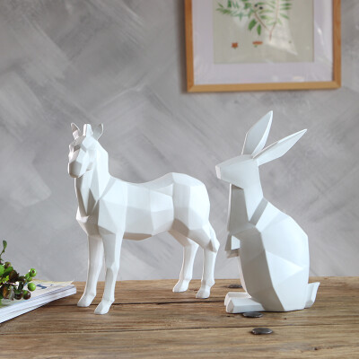 柔软时光北欧风格简约几何纸动物兔子马树脂摆件电视柜创意装饰