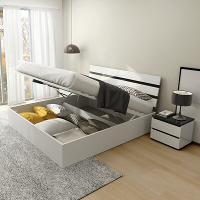 现代简约1.8板式床1.5米1.2双人床主卧高箱床储物床收纳大床MSK