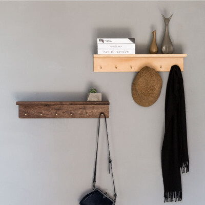 物应挂衣架简约创意实木衣帽架壁挂经济型卧室墙上组装置物架挂钩