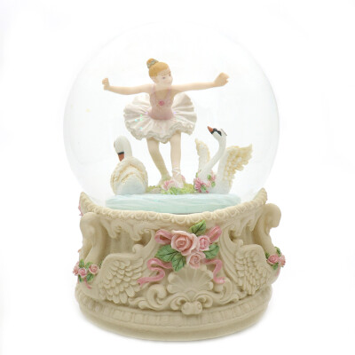 JARLL水晶球旋转音乐盒天鹅湖八音盒芭蕾女孩跳舞创意生日礼物