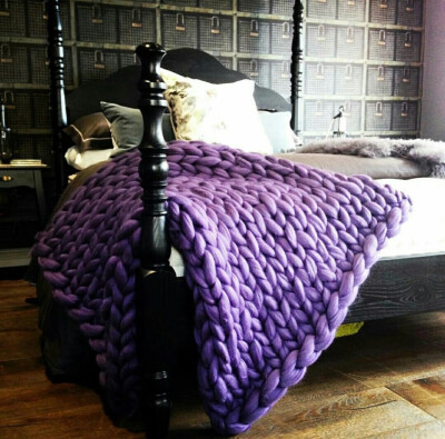 紫色系100% 粗羊毛线手编织摄影毛毯背景装饰家居毯子沙发盖毯