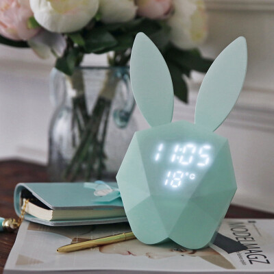 都乐创意设计咪兔兔子耳朵充电智能贪睡闹钟声控小夜灯磁铁吸附