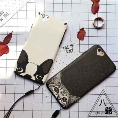 萌猫狗iphone6/7手机壳苹果7/6plus挂绳保护套蚕丝挂绳硅胶6S软壳