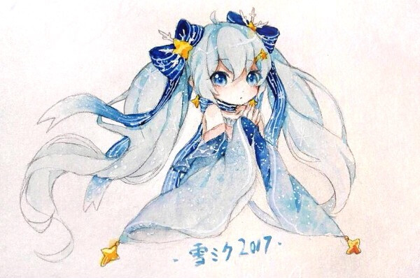 水彩 初音未来 动漫 少女 手绘 插画 可爱 头像