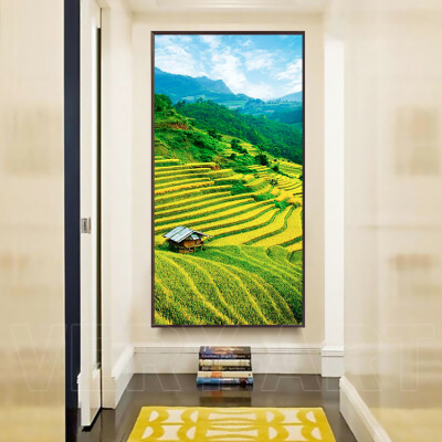 美丽中国 玄关风景挂画走廊壁画过道长款竖幅田园美景装饰画梯田